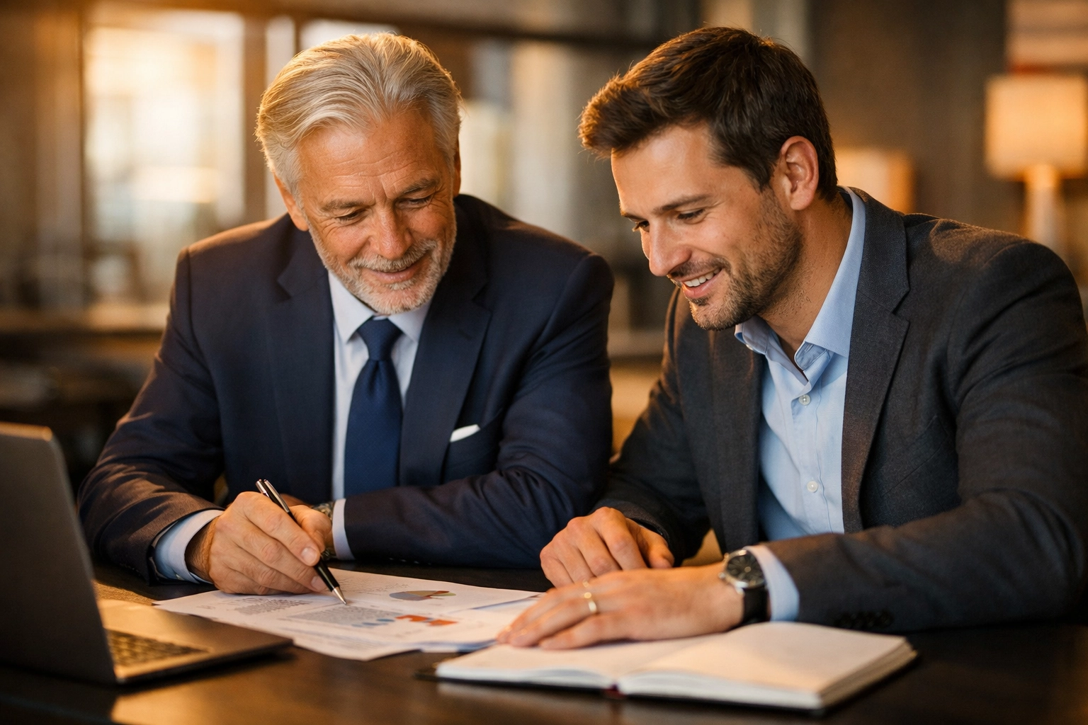 Executive and manager collaborating on leadership exercises demonstrating cross-level learning engagement